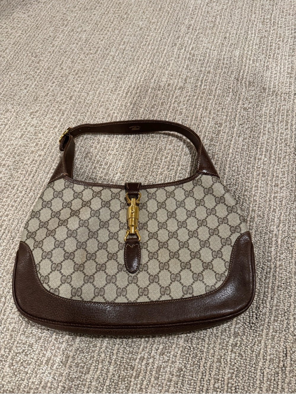 Gucci Brown GG Canvas Shoulder Bag with Gold Hardware